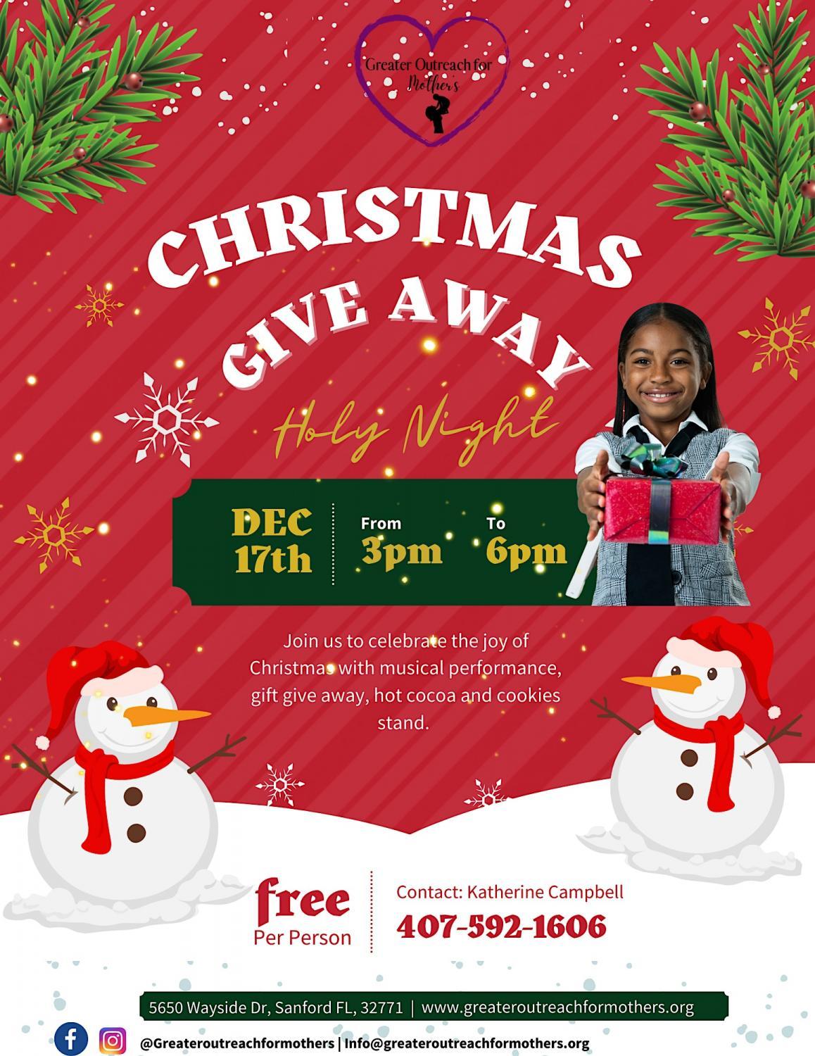 Holy Night Christmas Give Away
Sat Dec 17, 3:00 PM - Sat Dec 17, 6:00 PM
in 43 days