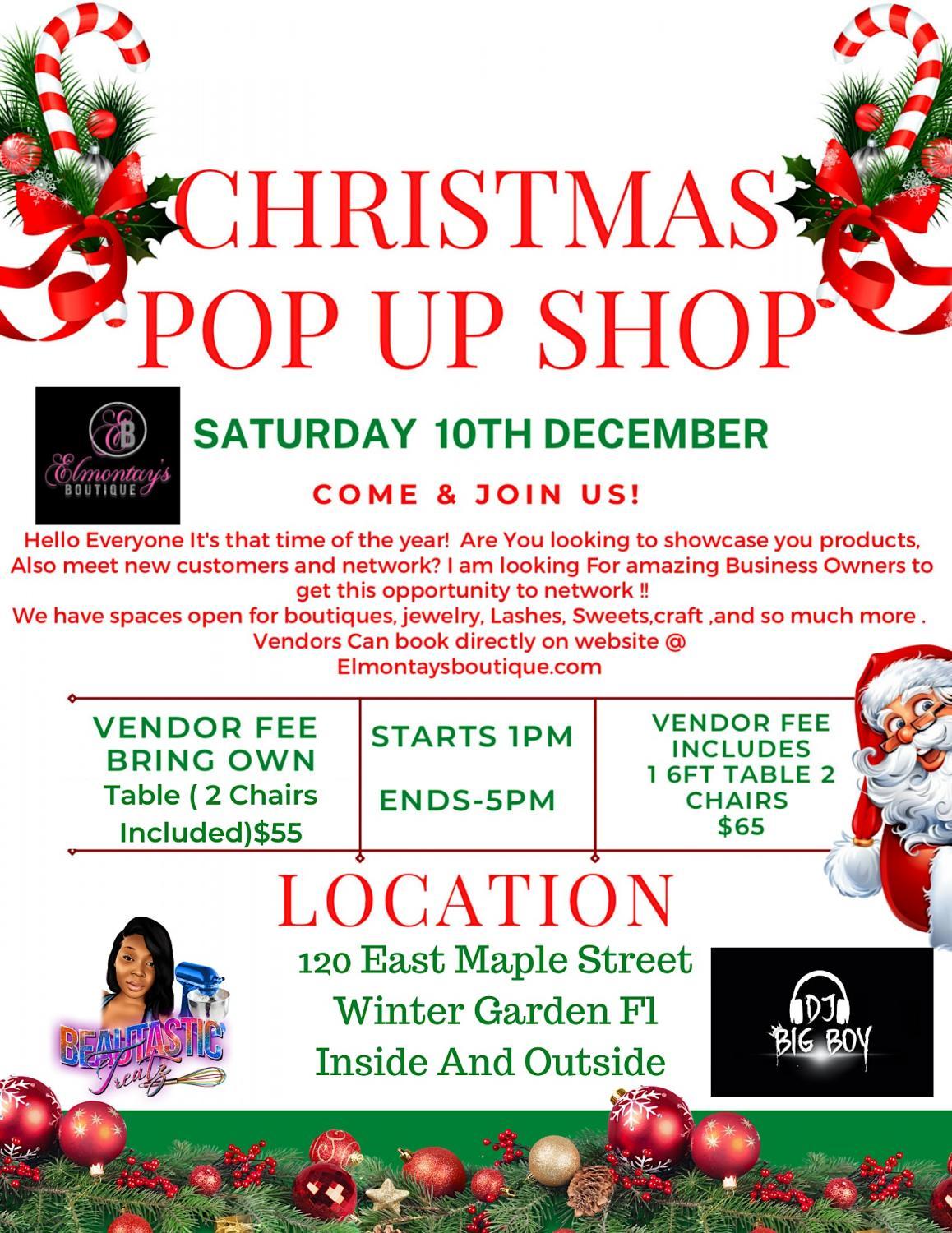 Christmas Pop Up Shop
Sat Dec 10, 1:00 PM - Sat Dec 10, 5:00 PM
in 36 days