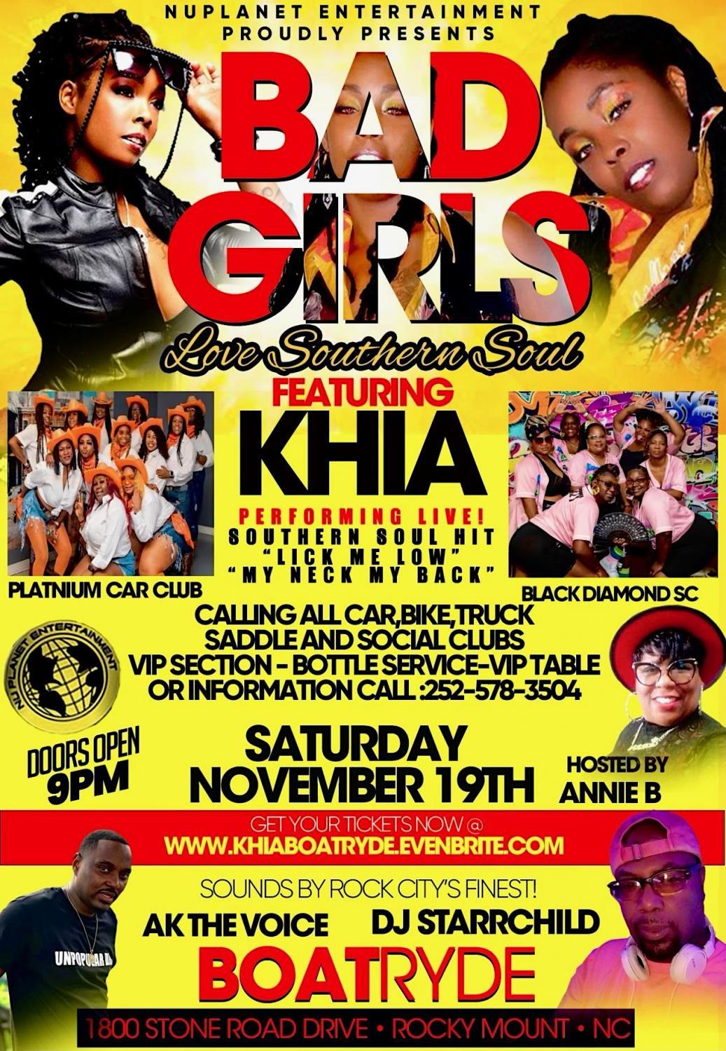 Bad Girls Love Southern Soul- Featuring Khia
Sat Nov 19, 9:00 PM - Sun Nov 20, 2:00 AM
in 16 days