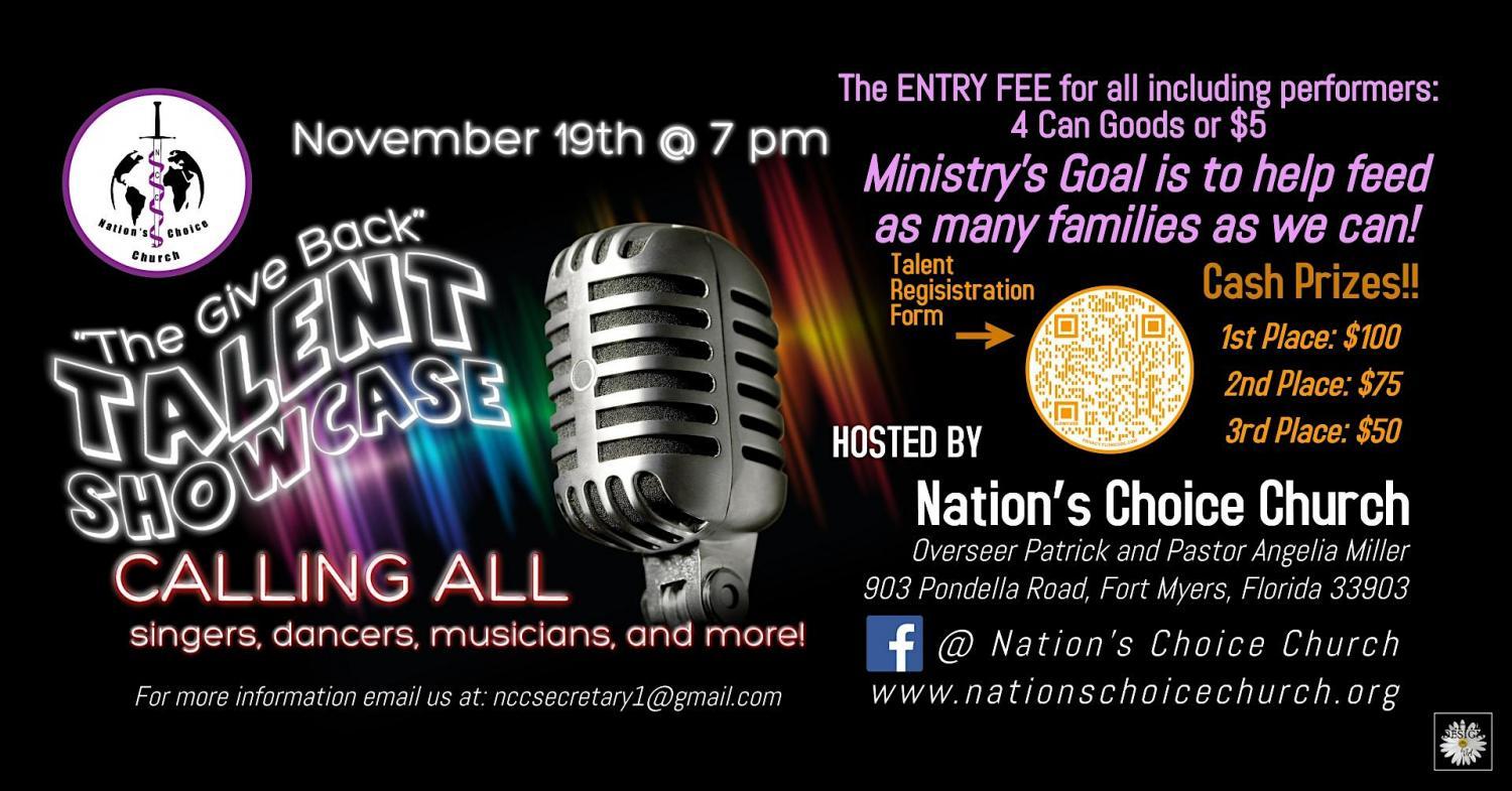 Nation's Choice Church
Sat Nov 19, 7:00 PM - Sat Nov 19, 10:00 PM
in 29 days