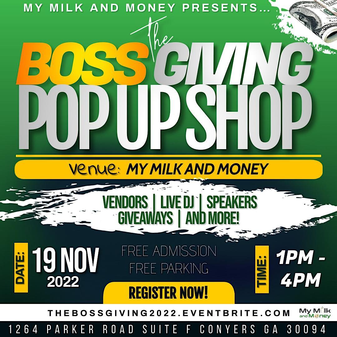 The BOSSGIVING POP UP SHOP
Sat Nov 19, 1:00 PM - Sat Nov 19, 4:00 PM
in 35 days