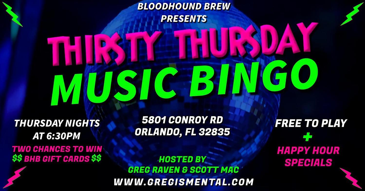 THIRSTY THURSDAY MUSIC BINGO @ THE BLOODHOUND BREW - FREE TO PLAY!!!
Thu Dec 29, 8:00 PM - Thu Dec 29, 10:00 PM
in 55 days