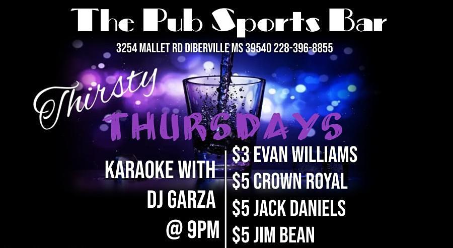 Thirsty Thursday Karaoke Nights
Thu Nov 24, 9:00 PM - Fri Nov 25, 3:00 AM
in 36 days