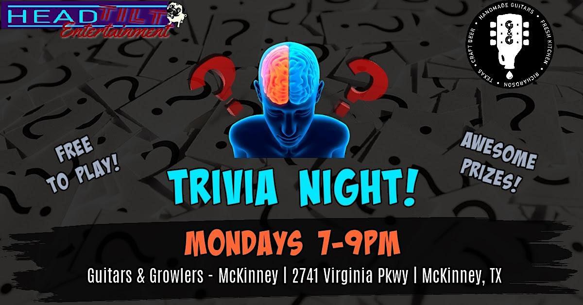 General Trivia at Guitars & Growlers- McKinney, TX
Mon Dec 26, 7:00 PM - Mon Dec 26, 9:00 PM
in 52 days