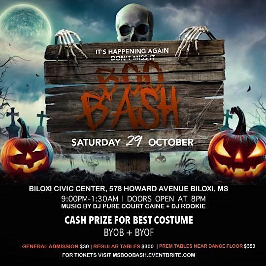 MS GULF COAST BOO BASH
Sat Oct 29, 9:00 PM - Sun Oct 30, 1:30 AM
in 10 days