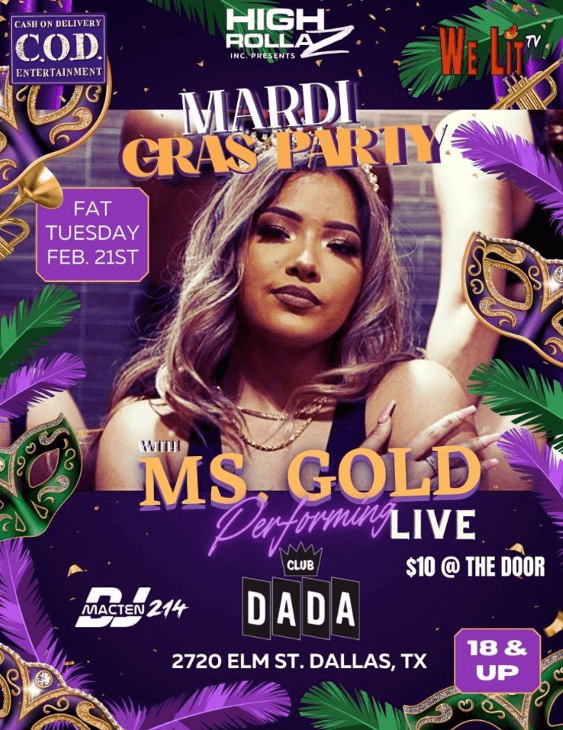 WeLiT Mardi Gras Fat Tuesday Party Ms Gold Live