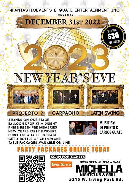 NEW YEARS EVE 2023 @ Michella’s - With 3 Bands on stage & more
Sat Dec 31, 7:00 PM - Sun Jan 1, 2:00 AM
in 57 days