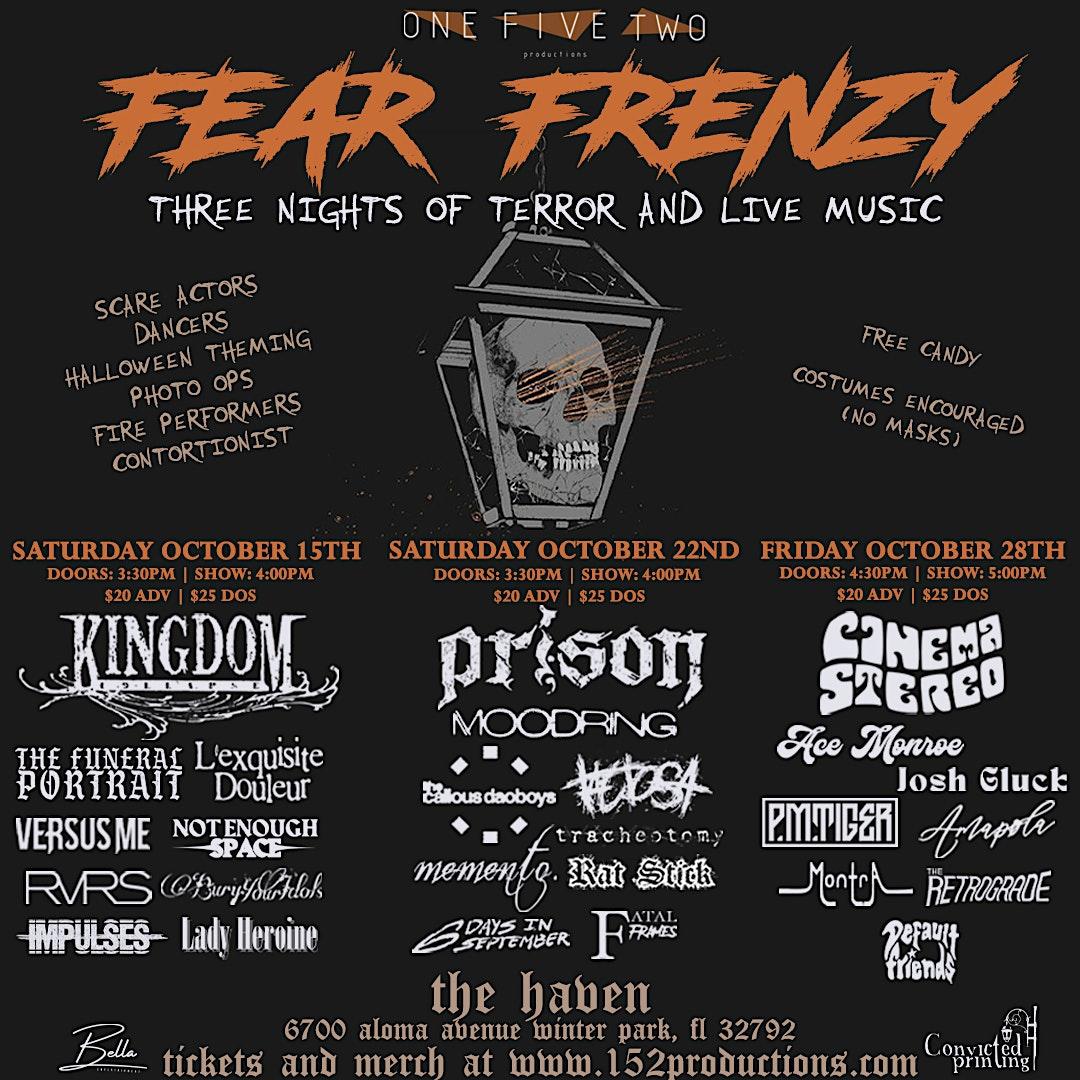 Fear Frenzy Night 2 - Prison, Bloodbather, and more
Sat Oct 22, 3:30 PM - Sat Oct 22, 11:30 PM
in 2 days