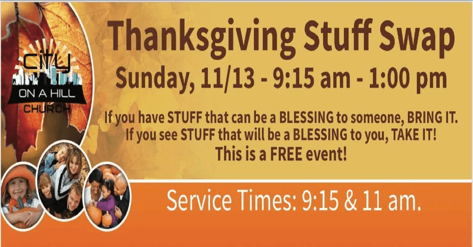 Thanksgiving Stuff Swap
Sun Nov 13, 2:00 PM - Mon Nov 14, 12:00 AM
in 9 days