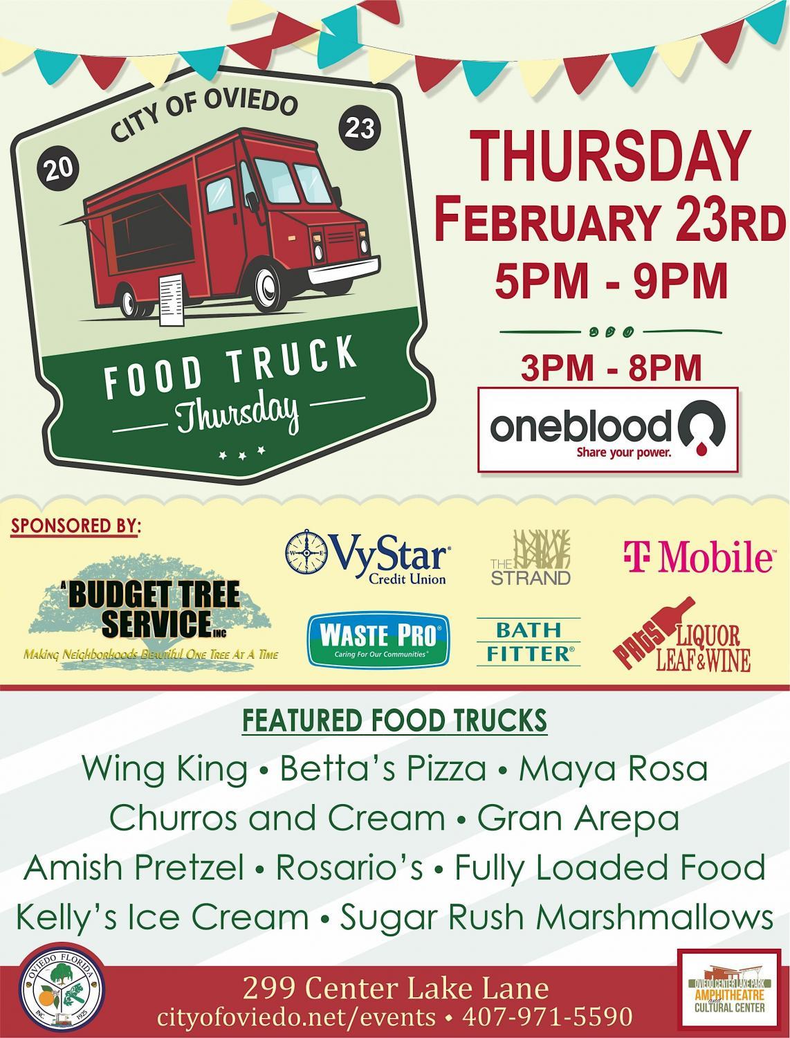 Food Truck Thursday February 23rd at Center Lake Park