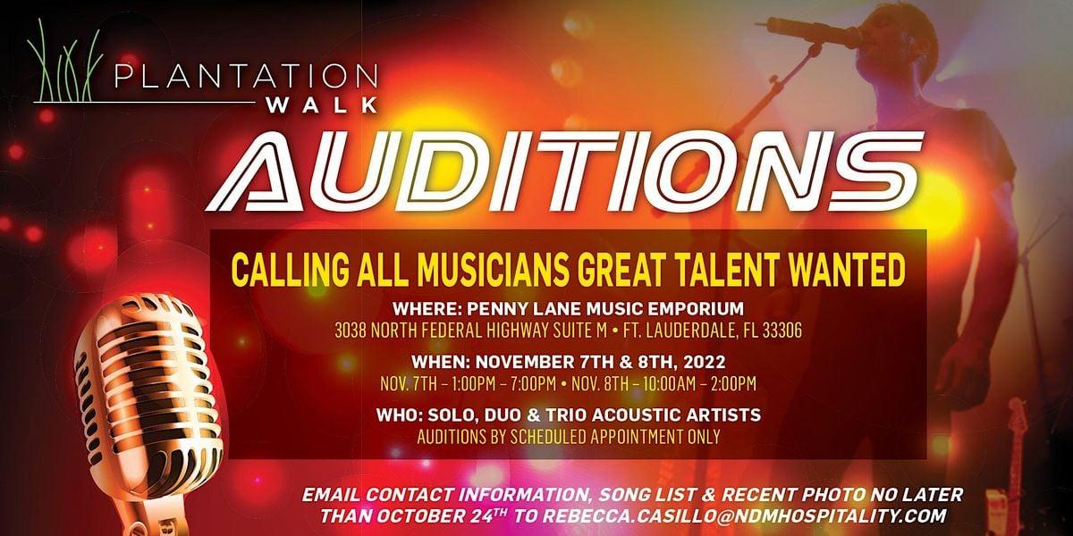 Acoustic Artist Auditions for Plantation Walk