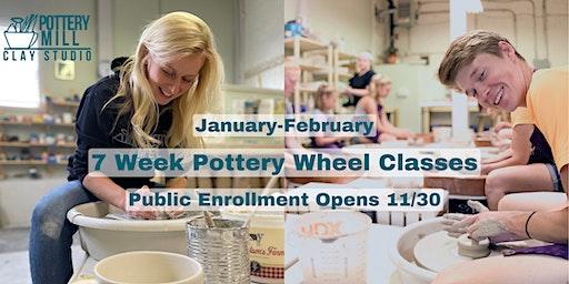 Wheel Throwing Pottery Class: ALL 7 week CLASSES LISTED HERE (Jan-Feb)