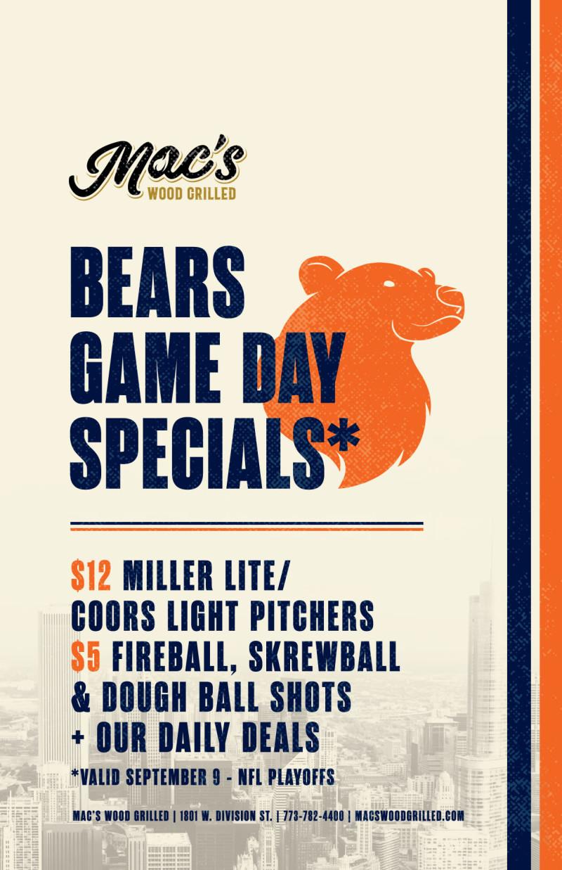 Chicago Bears Viewing Parties at Mac’s Wood Grilled