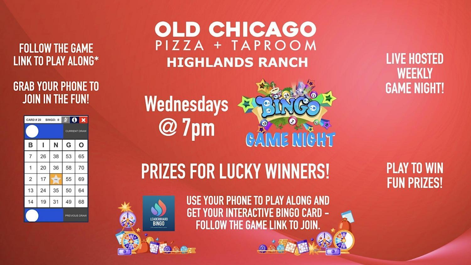 BINGO Game Night | Old Chicago - Highlands Ranch CO
Wed Dec 28, 7:00 PM - Wed Dec 28, 9:00 PM
in 54 days