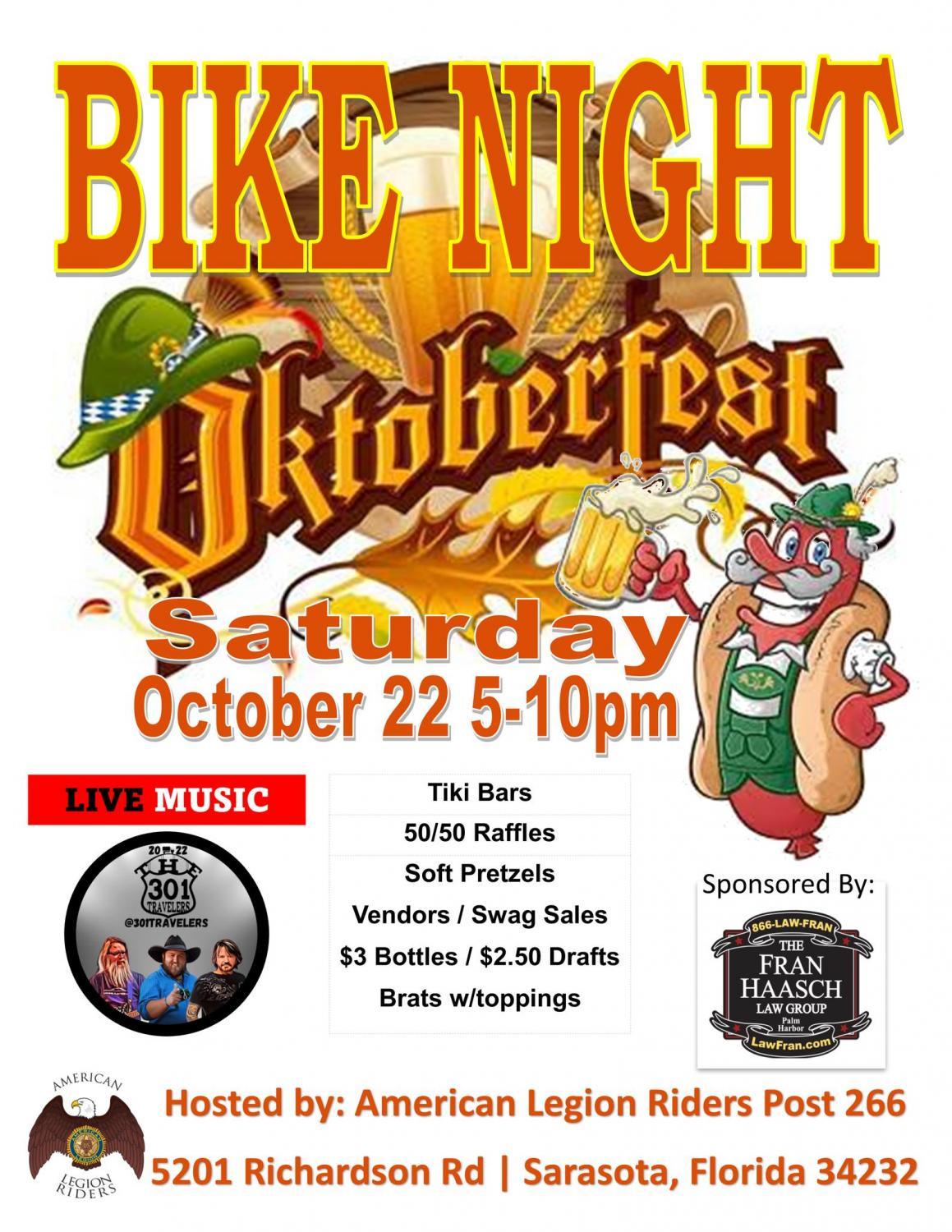 Oktoberfest Bike Night
Sat Oct 22, 5:00 PM - Sat Oct 22, 10:00 PM
in 2 days