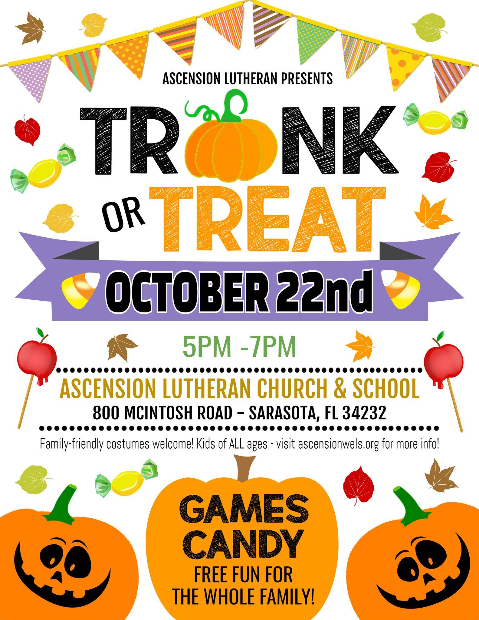 Ascension Trunk or Treat
Sat Oct 22, 5:00 PM - Sat Oct 22, 7:00 PM
in 2 days