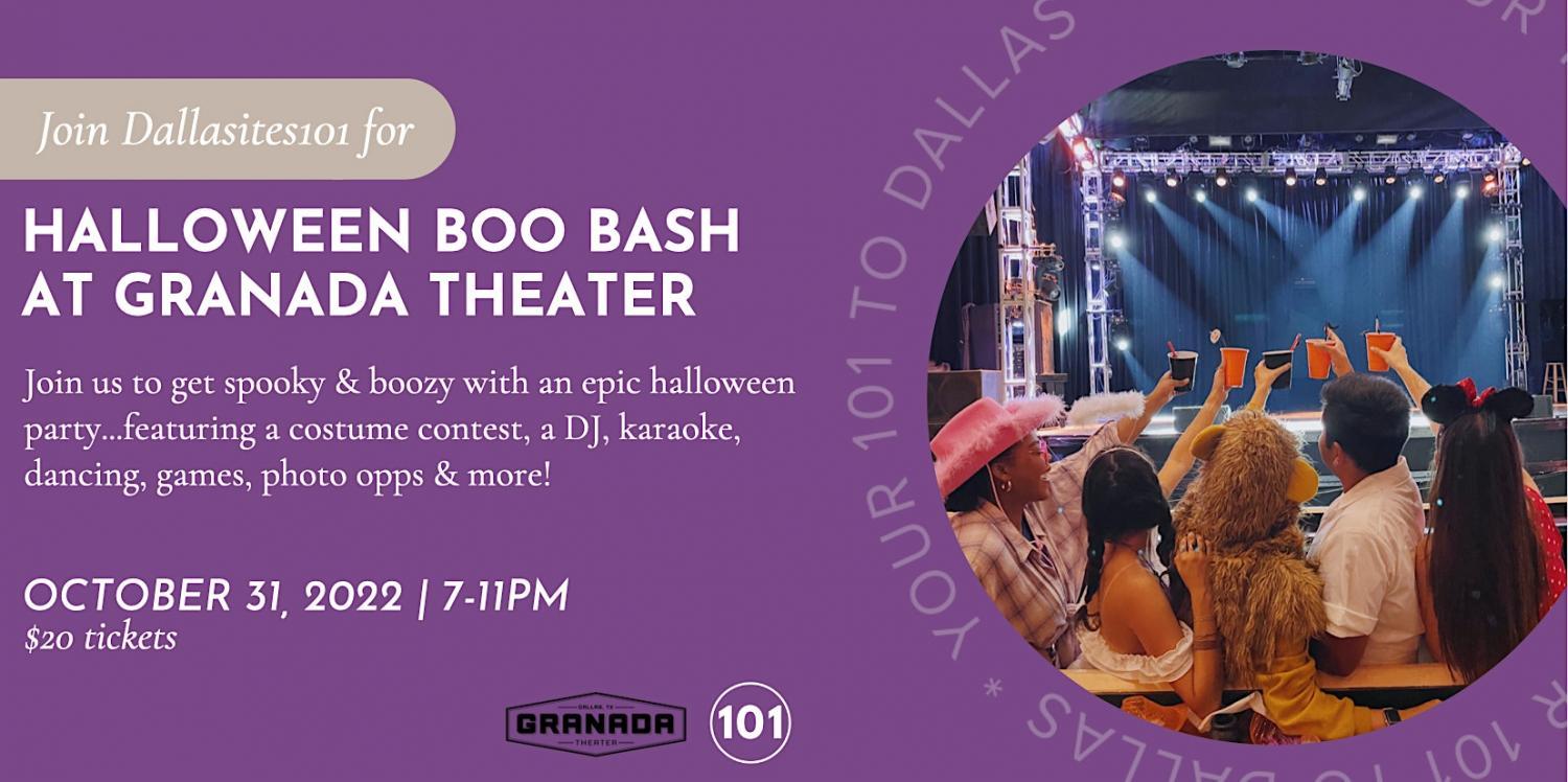 Dallasites101 Halloween Boo Bash at Granada Theater
Mon Oct 31, 7:00 PM - Mon Oct 31, 11:00 PM
in 10 days