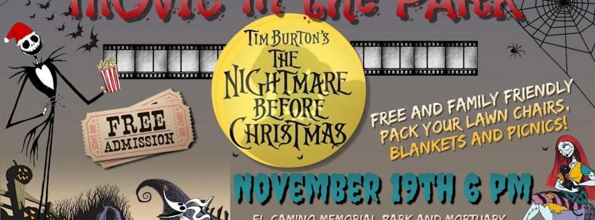 Movie in the park featuring the nightmare before christmas