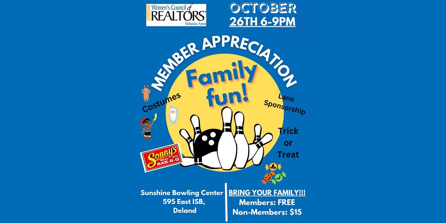 Member Appreciation Family Bowling Night
Wed Oct 26, 6:00 PM - Wed Oct 26, 9:00 PM
in 7 days