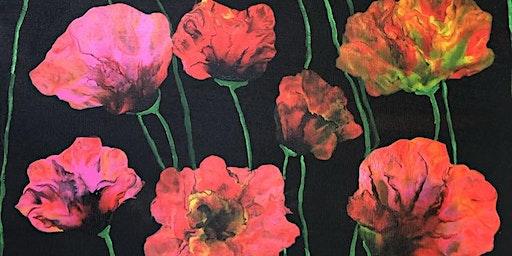 Learn to paint poppies. Fluid art paint & sip.