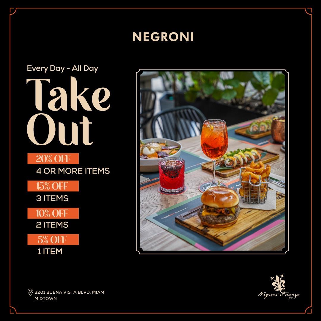 Negroni Midtown NEW Daily Take Out Deals! Up to 20%