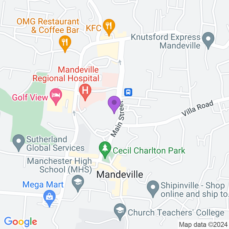 Map showing Mandeville Primary & Junior High School