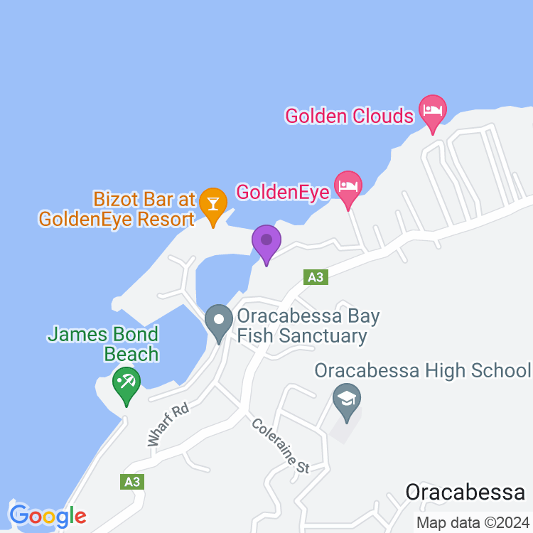 Map showing James Bond Beach