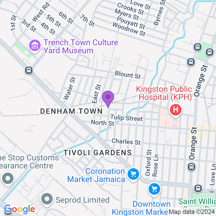 Map showing Denham Town Health Centre