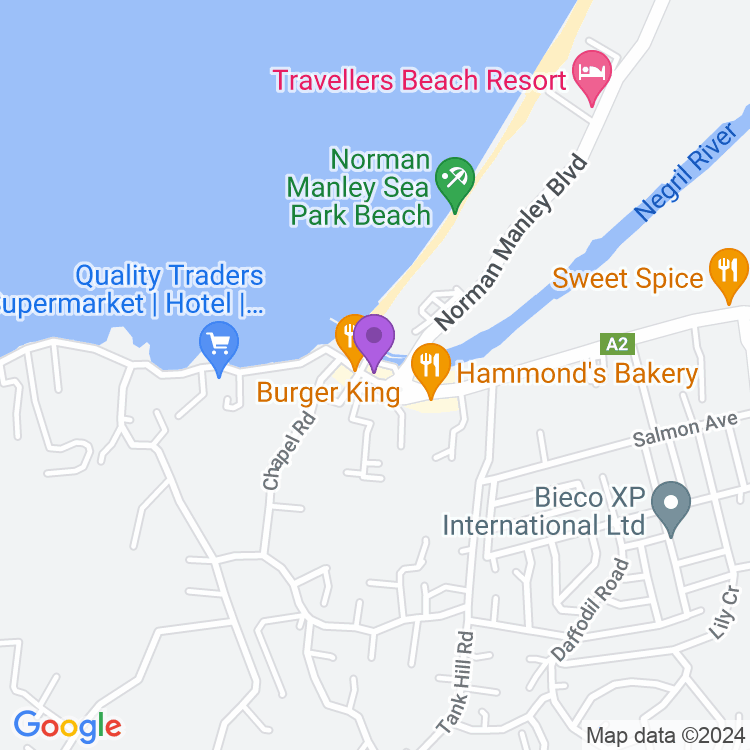 Map showing Westend Negril